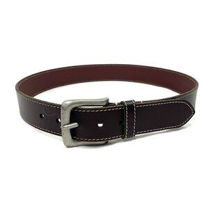 Timberland Men's Leather Belt Brown Topstitching Silver Hardware Size 32